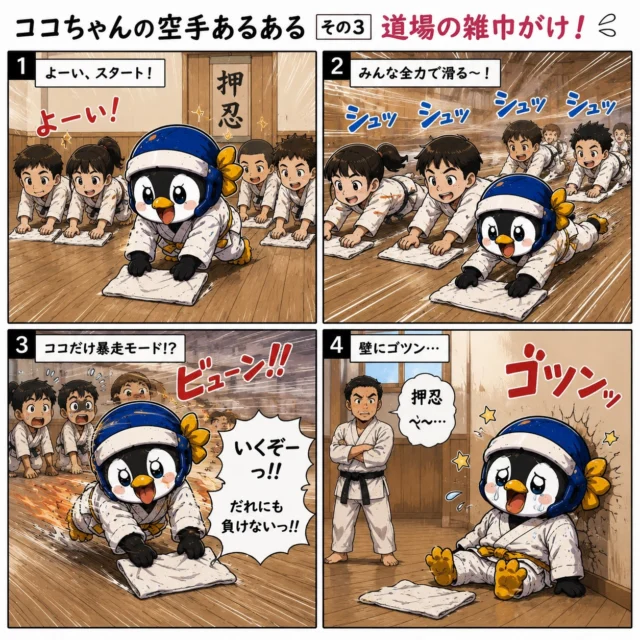 🥋【ココちゃんの空手あるある その3】 
＼道場の雑巾がけ編😂／

雑巾がけって、
いつの間にか競争になりませんか？

「よーい、スタート！」の瞬間、
みんな本気モード🔥

そして…
調子に乗りすぎて壁にゴツン💥笑

でも、こういう時間も
道場の楽しい思い出ですよね😊✨

みんなの
「空手あるある」も教えてください🥋

✔️雑巾がけ暴走したことある 
✔️帯忘れたことある 
✔️試合前だけ強気だった

コメント待ってます✨

#空手 #空手あるある #新極真会 #道場 #雑巾がけ