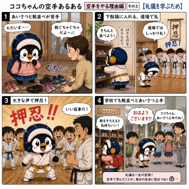 🌸【礼儀は一生の宝物】🌸

空手は強くなるためだけのものではありません。

道場で学ぶ「あいさつ」「返事」「靴をそろえる」といった小さな習慣が、学校や家庭、そして大人になってからも役立つ大切な力になります✨

最初は苦手でも大丈夫。
毎日の積み重ねが、少しずつ子どもたちを成長させてくれます😊

強さだけではなく、人として大切なことを学べるのが空手の魅力です👊

#新極真会長崎支部
#空手キッズ
#礼儀を学ぶ
#ココちゃんの空手あるある